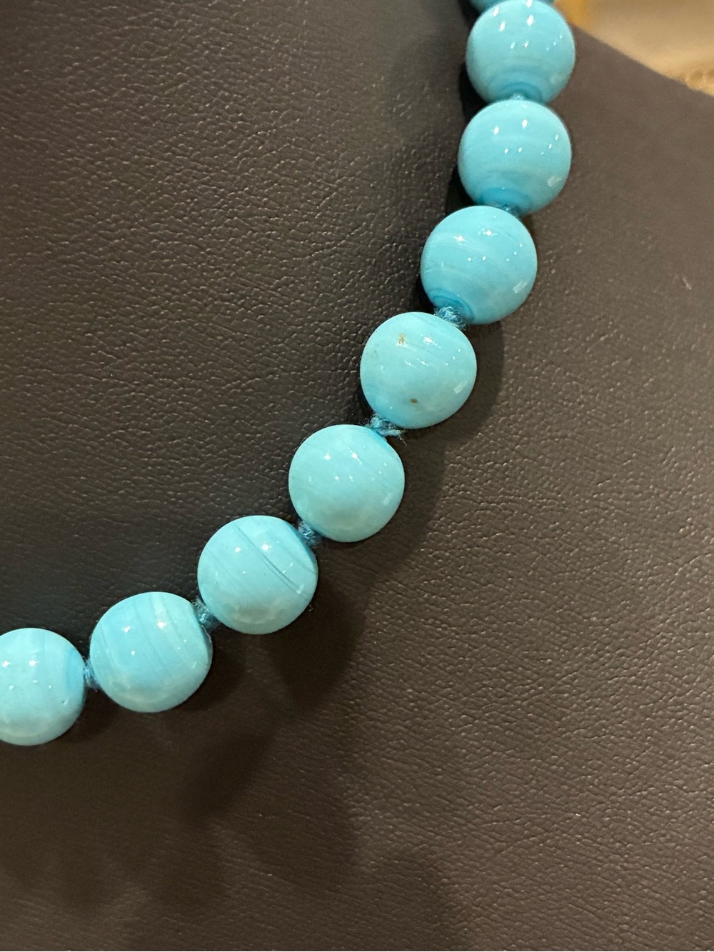 Vintage Mid Century Turquoise Glass Beaded Necklace - Picture 2 of 6